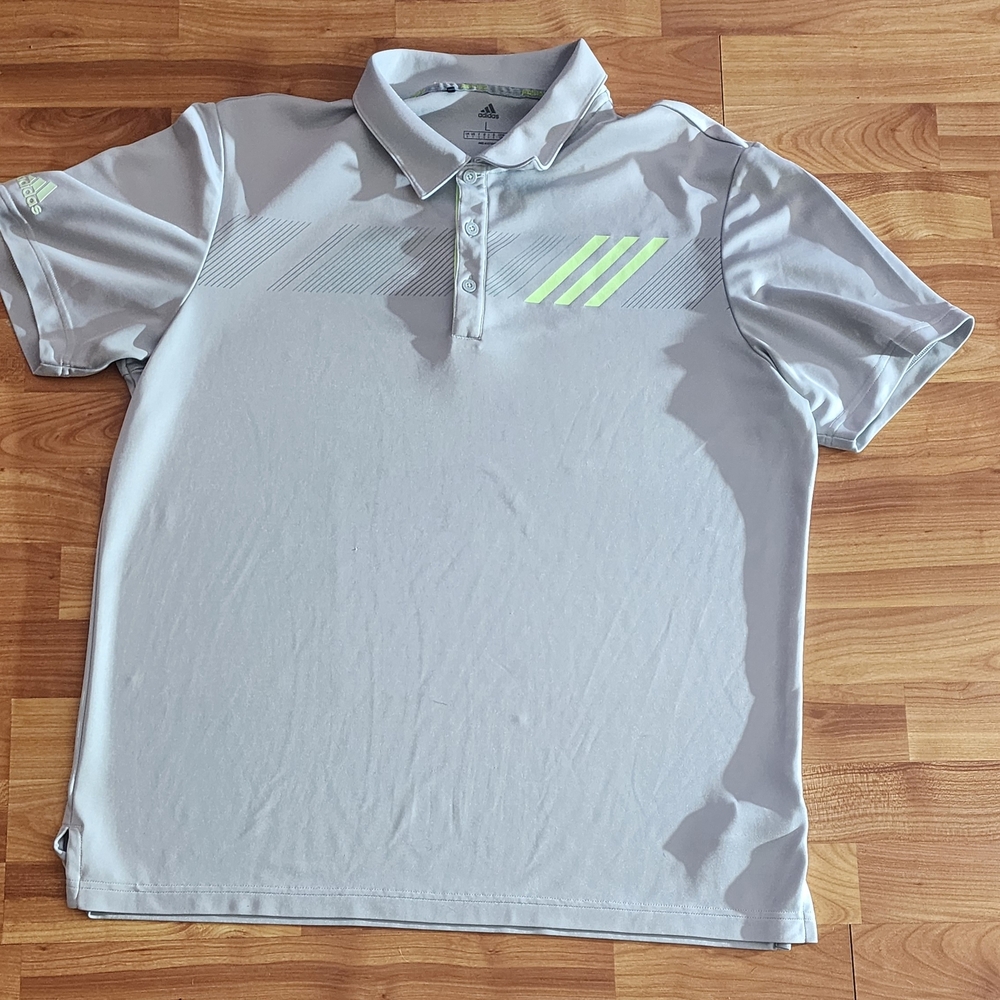 Adidas Golf Polo Mens Large Gray Neon Green Performance Shirt